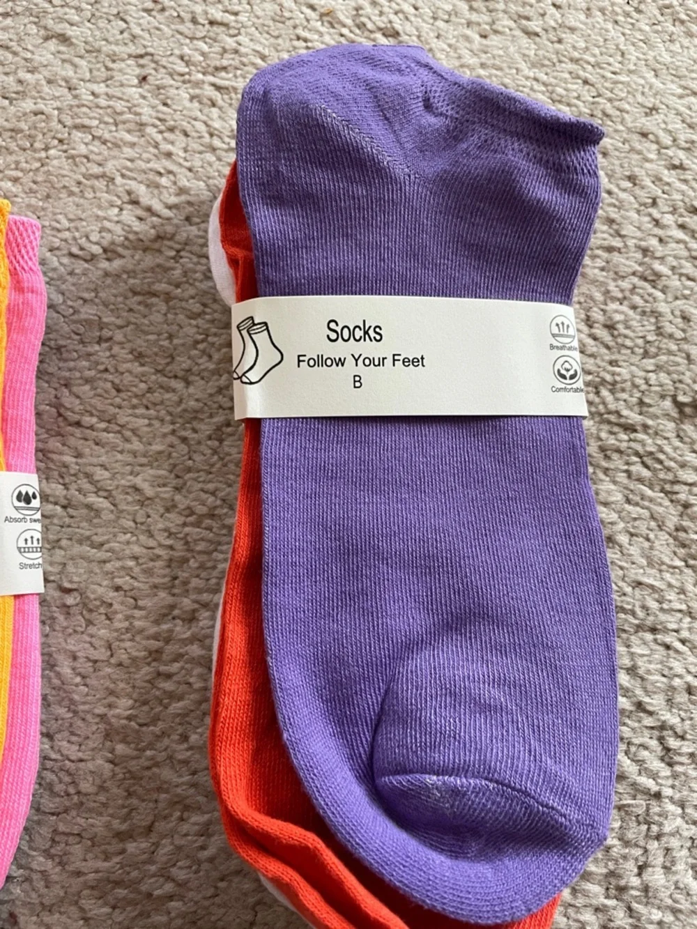 Pack of Colorful  Socks - Yellow, Purple, Red, Pink, Blue